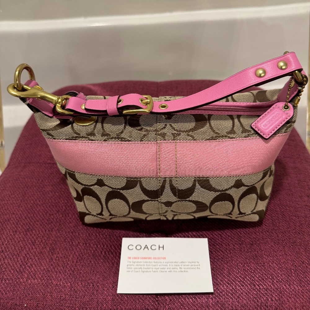 Small Pink Stripe Vintage Authentic Coach Y2k Baguette
